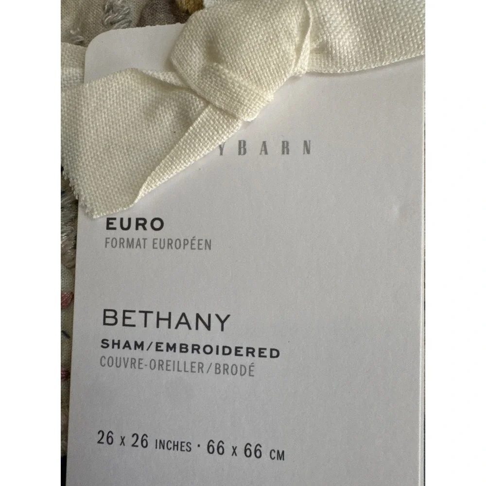 Pottery Barn Bethany Floral Embroidered Reversible Quilted Euro Sham 26x26 Blue